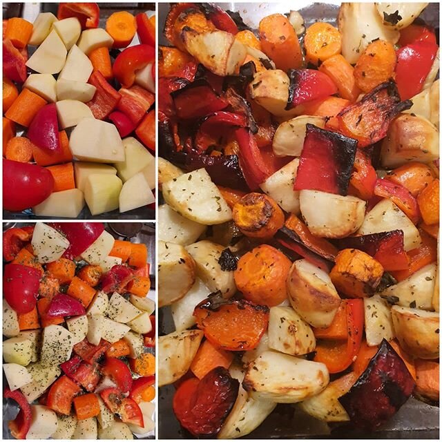 Chop, season &amp; roast. Done! Warm winter side salad. Add in the herbs you like. All in this week's box delivered to your door. #oil #salt #herbs